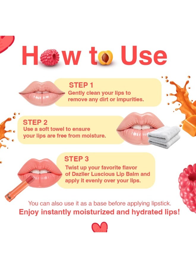 Dazller Luscious Lipbalm, 4G, Bonanza set of 4, Lip Care Essential, Glossy Tint, Soft and Nourished Lips All Day, No Discolouration, Vegan & Cruelty Multicolor - Image 4